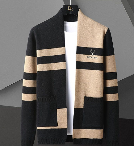 Men's Long Sleeve Knit Cardigan - Korean Style Fashion