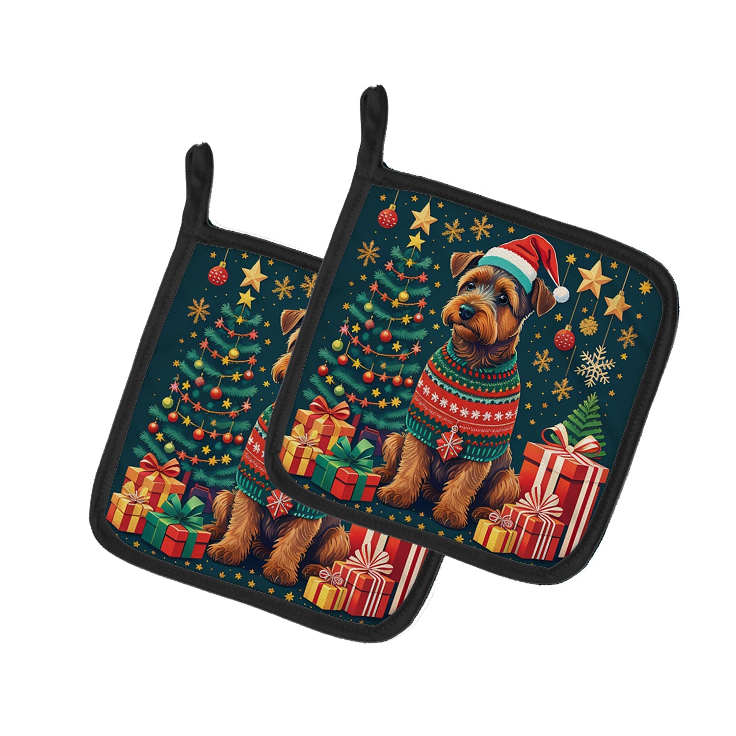 Welsh Terrier Christmas Pair of Pot Holders