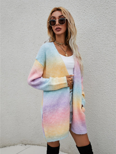 2024 Oversized Rainbow Tie-Dye Cardigan for Women