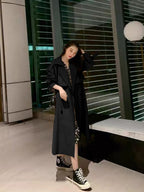 Khaki Double Breasted Loose Coat with Waist Belt