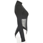 2019 Women's High Neck Sheer Bodysuit with Panels