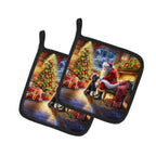 Portuguese Water Dog and Santa Claus Pair of Pot Holders