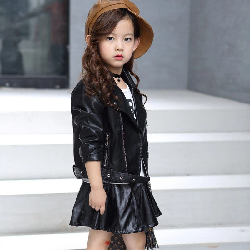 Solid Color Leather Jacket with Belt