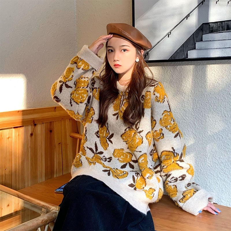 Nomikuma Vintage Flower Sweater for Women - Long Sleeve