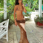 Leopard Print Bikini with Wrap Skirt Set