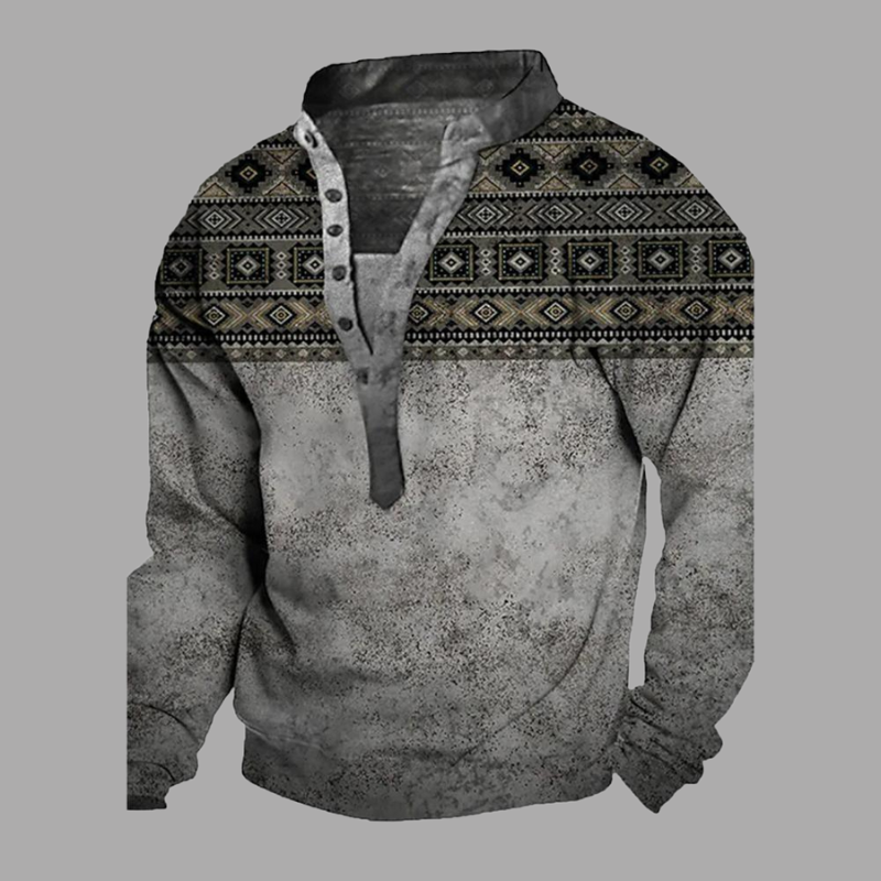 Men's Casual Long Sleeve Pullover with Chest Buttons | Streetwear
