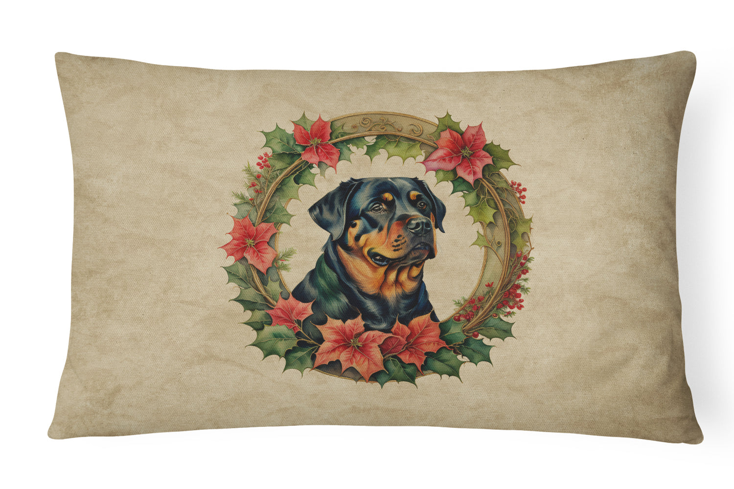 Rottweiler Christmas Flowers Throw Pillow
