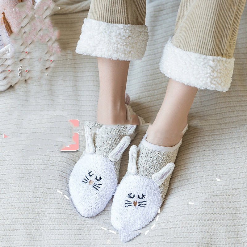 Half-Sided Fleece Boat Socks with Embroidery Dots