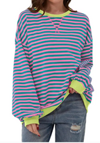 Loose Striped Long Sleeve T-shirt Casual Pullover Sweater For Womens Clothing | Streetwear