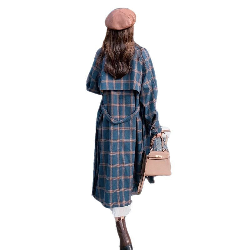 Lightweight French Green Plaid Woolen Coat, Slim Fit