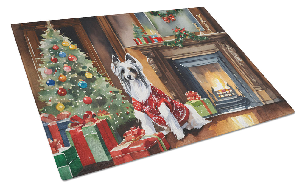 Chinese Crested Cozy Christmas Glass Cutting Board