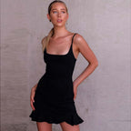 WildPinky Sexy V-Neck Ruffle Strap Bodycon Mini Dress