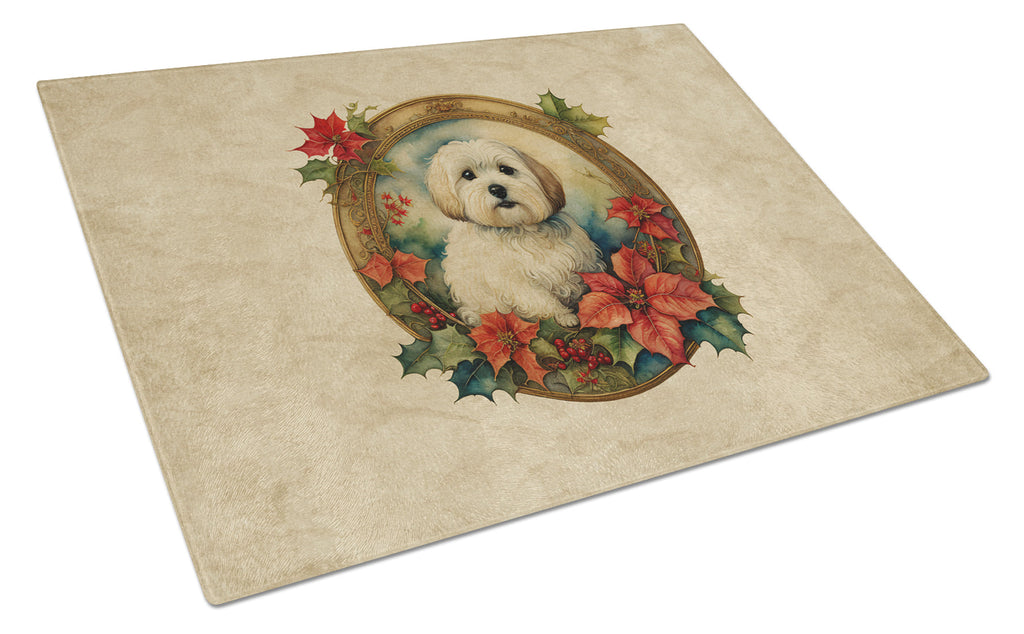 Coton De Tulear Christmas Flowers Glass Cutting Board
