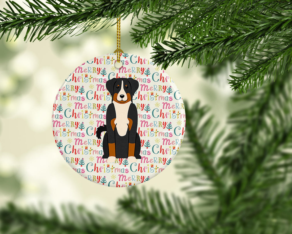 Merry Christmas Appenzeller Sennenhund Ceramic Ornament