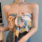 Chain-Strap Halter Crop Top with Kanji Embroidery