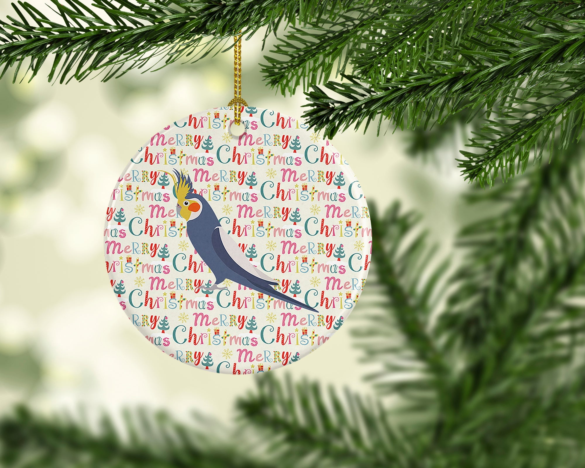 Cockatiel Christmas Ceramic Ornament