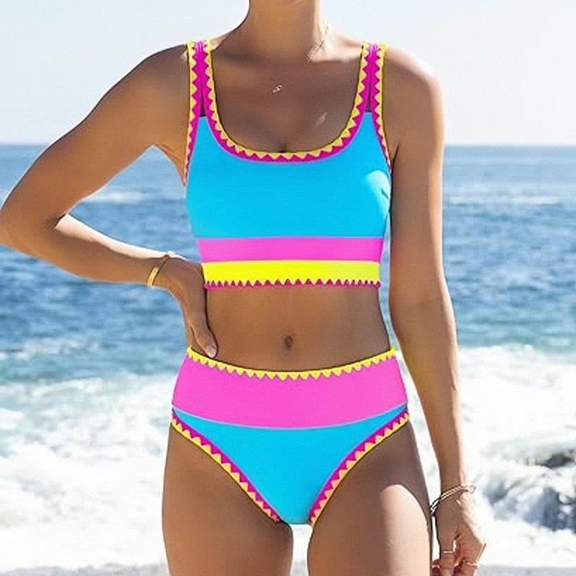 High-waisted Contrast Two-piece Bikini