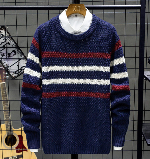 Men's Striped Slim Fit Round Neck Pullover Sweater | Streetwear