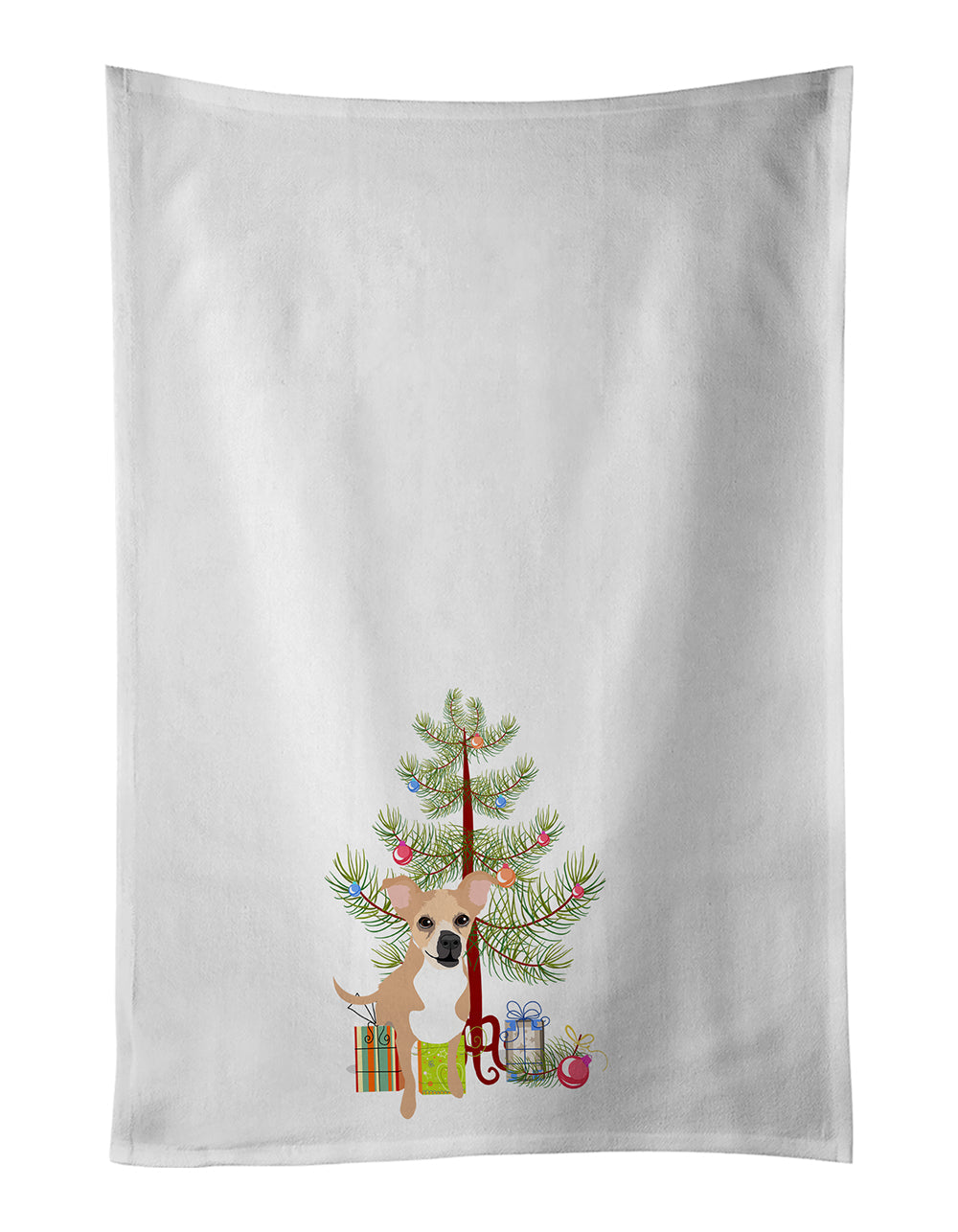 Chihuahua Gold and White Christmas Kitchen Towel Set of 2
