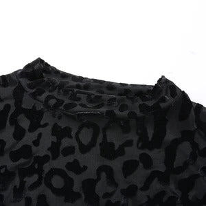 Black Leopard Print Sheer Bodysuit for Women