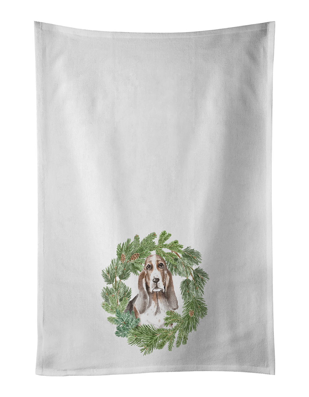 Basset Hound Tricolor Christmas Wreath Kitchen Towel Set of 2