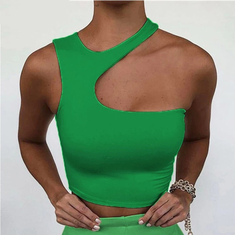 Irregular Shoulder Sports Crop Top