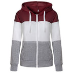 Three-Color Stitching Slim-Fit Hooded Cardigan for Women