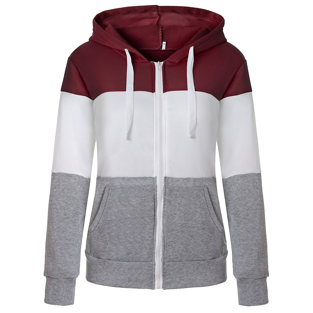 Three-Color Stitching Slim-Fit Hooded Cardigan for Women