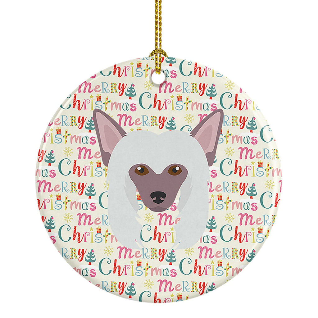 Chinese Crested Merry Christmas Ceramic Ornament