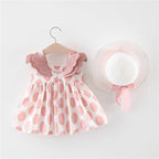 Summer Big Dot Wings Princess Dress with Hat | Embroidered Cap
