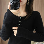 Korean O-neck Warm Sweater for Women - Slim Fit Tops