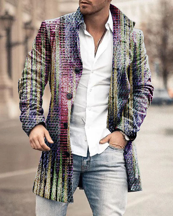 Men's Woolen Stand Collar Medium Long Casual Coat