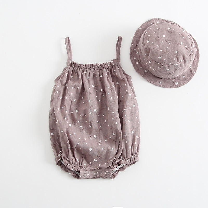 Korean Style Baby Girl Cotton Bodysuit with Hat