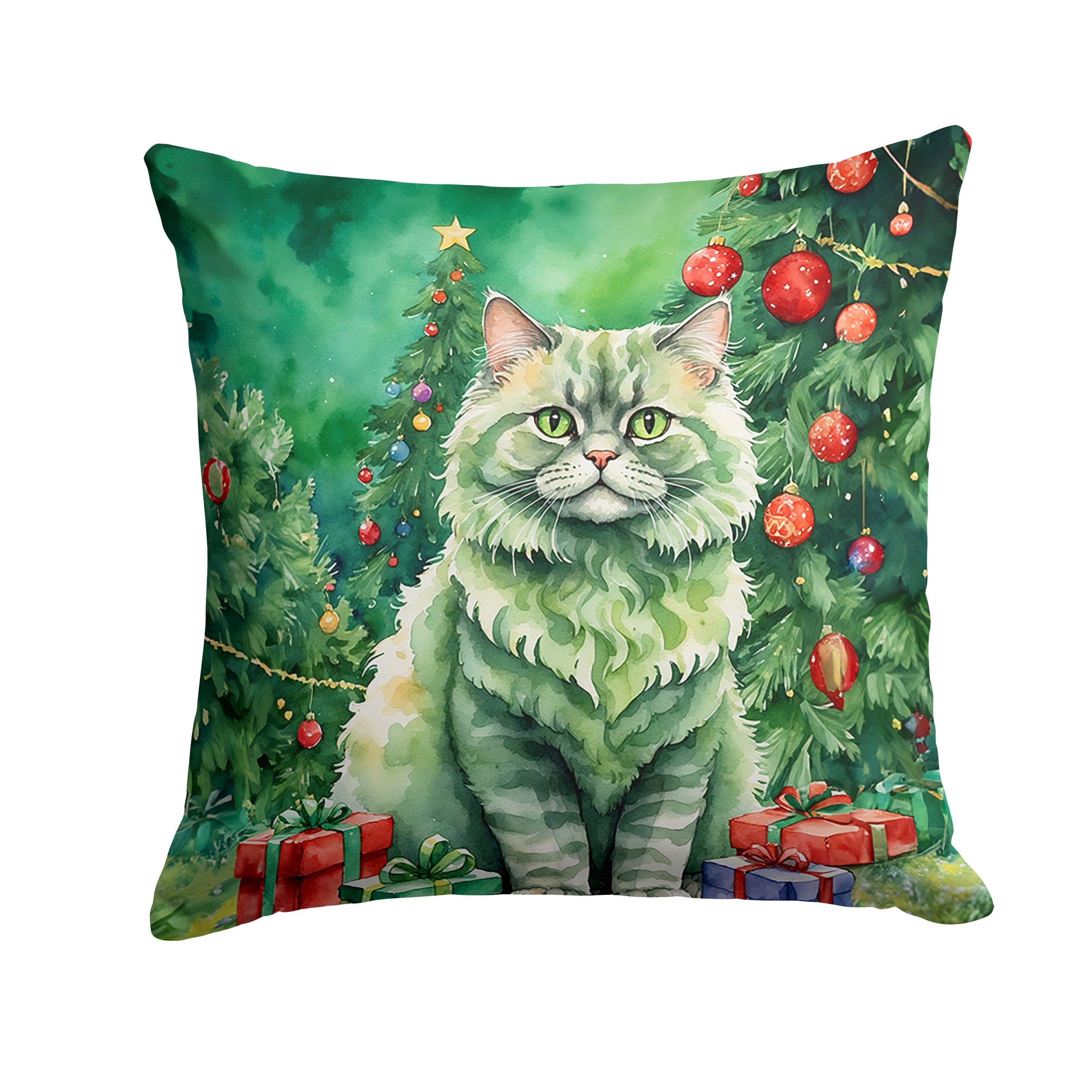 Selkirk Rex Cat By the Christmas Tree Throw Pillow