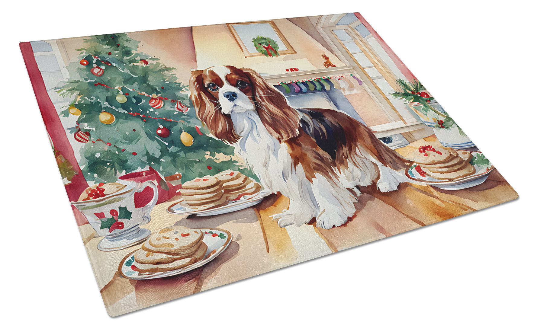 Cavalier Spaniel Christmas Cookies Glass Cutting Board