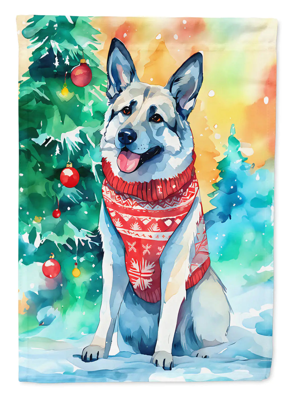 Norwegian Elkhound Christmas House Flag