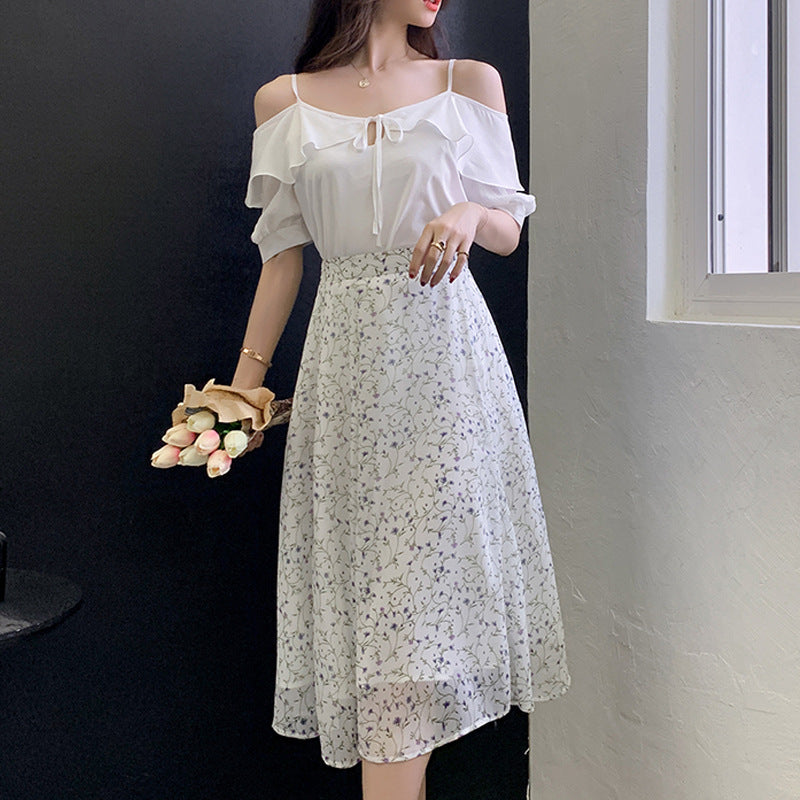 Off-the-Shoulder Printed Camisole Dress with Waist