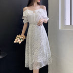 Off-the-Shoulder Printed Camisole Dress with Waist