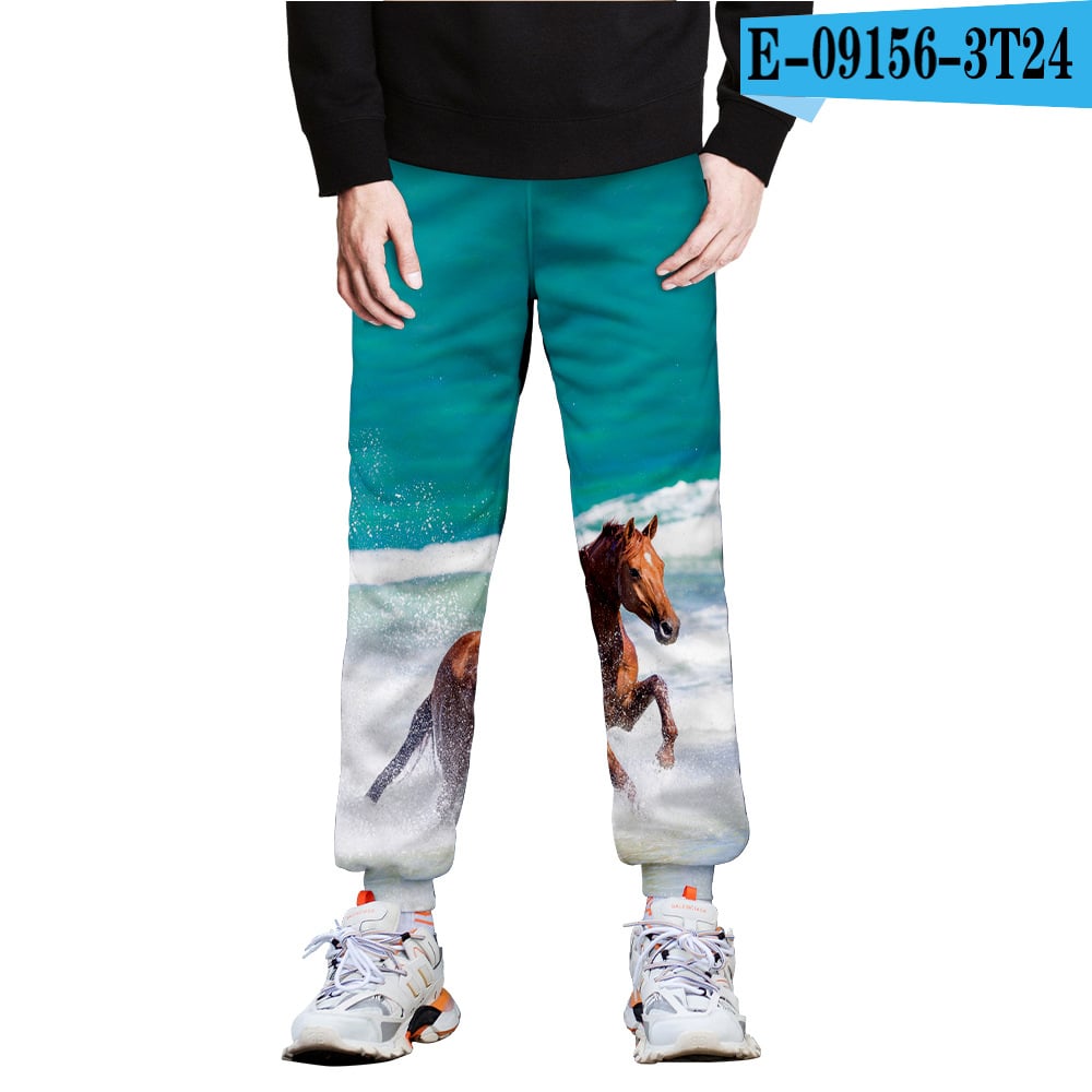 Horse 3D Full-Frame Image Fleece Trousers