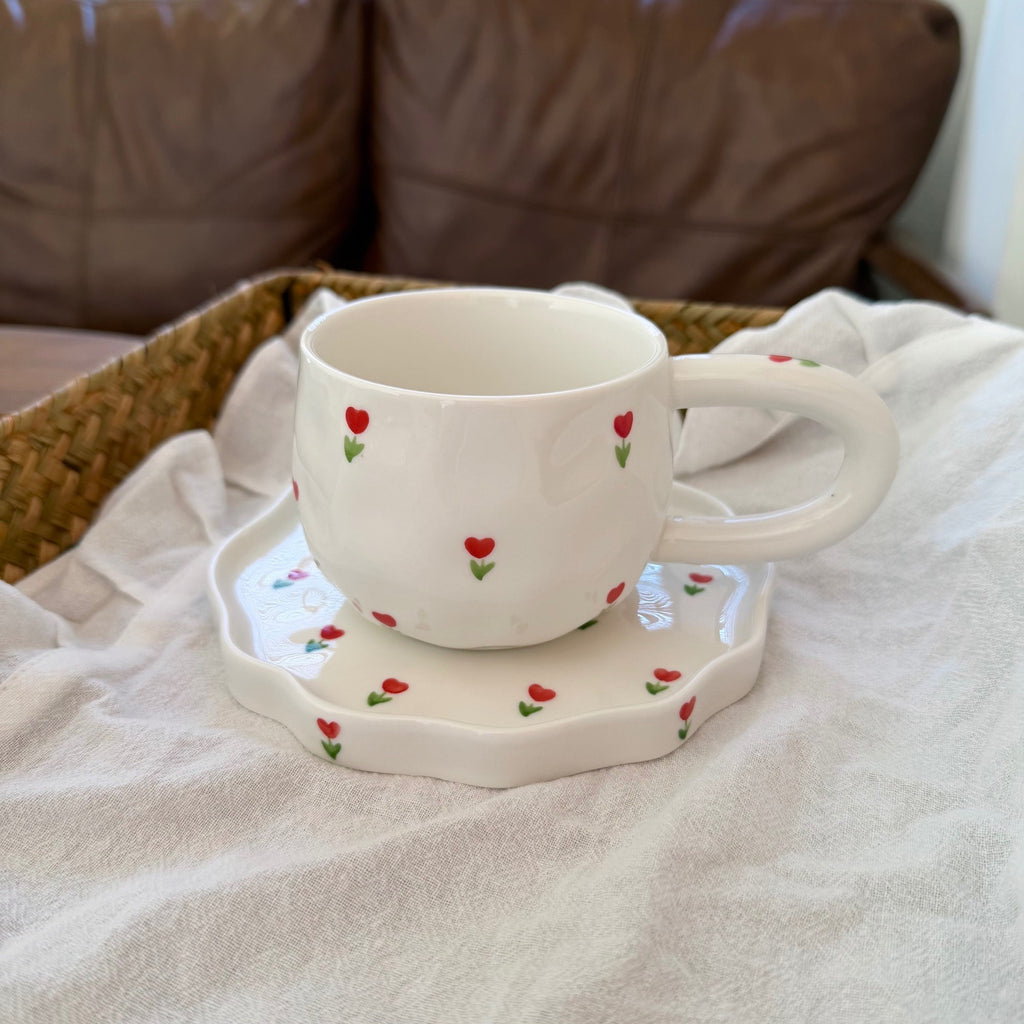 Hand-Painted Christmas Ceramic Coffee Cup & Saucer