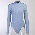 Winter Women's Zipper Long Sleeve Solid Color Bodysuit