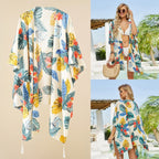 Floral Print Kimono Cardigan with Tassels for Summer