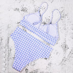 Sexy High-Waisted Plaid Bikini Swimsuit for Women