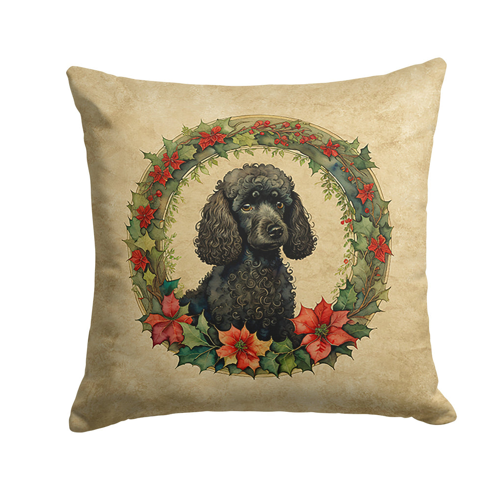 Poodle Christmas Flowers Throw Pillow
