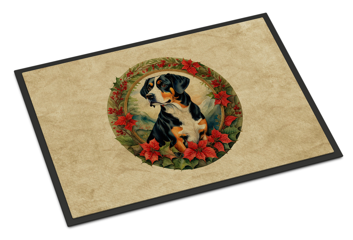 Entlebucher Mountain Dog Christmas Flowers Doormat