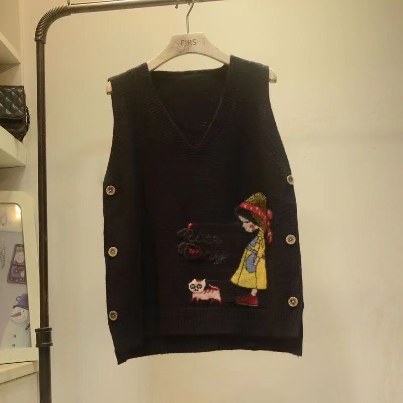 2024 Spring Autumn Cartoon Knit Vest for Women