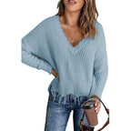 Fashion Women's Cotton Knitted Ripped Tassel Sweater