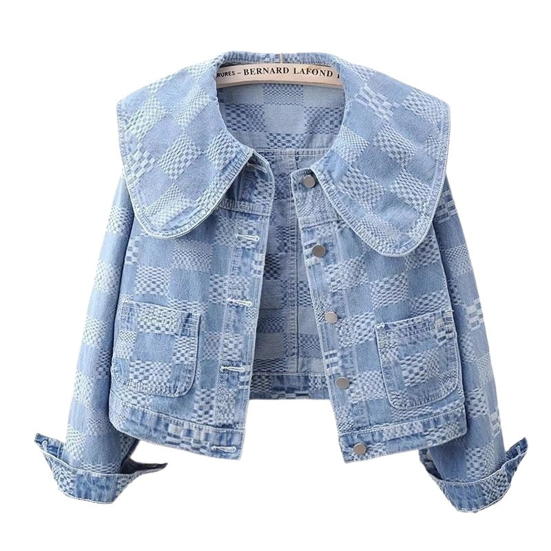Denim Jacket with Large Collar (One Piece)
