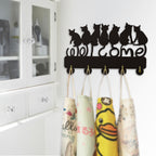 Black Cat Silhouette Wall Coat Hook Rack