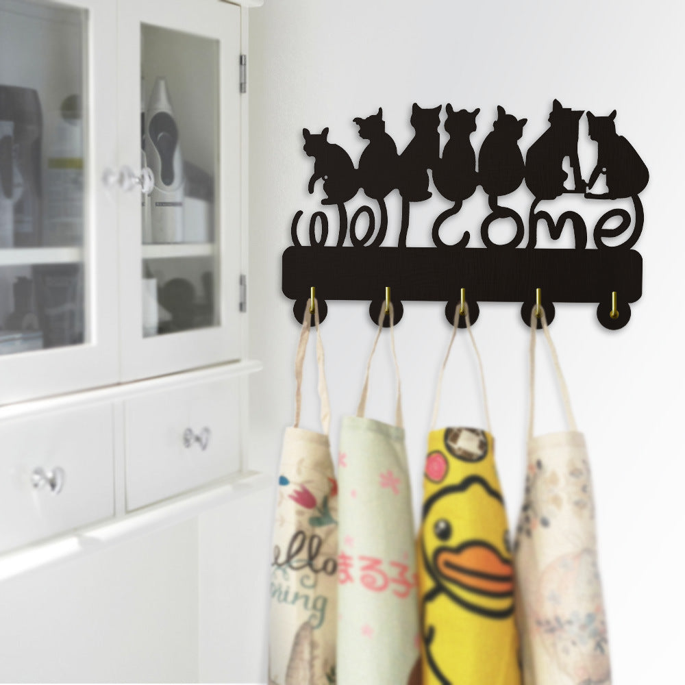 Black Cat Silhouette Wall Coat Hook Rack